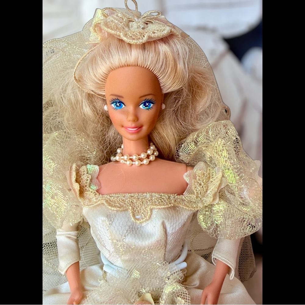Vintage Bridal Doll in Shimmering Ivory Gown